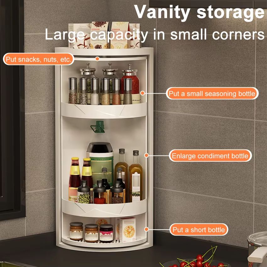 Rotating Corner Spice Rack And Condiment Organizer Shelf