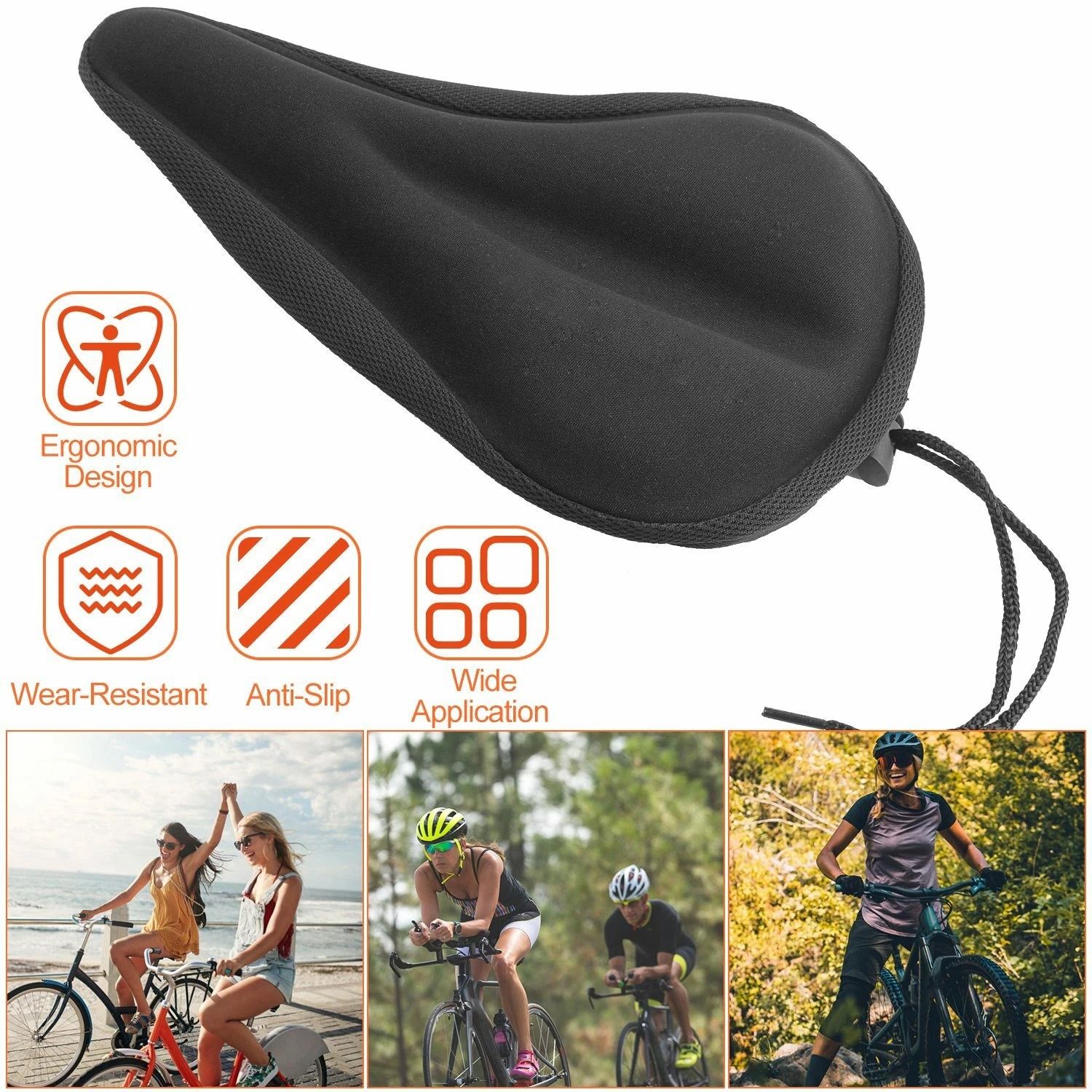 Soft Bicycle Silicon Gel Saddle Cover, Comfortable Seat Cushion for Spin Bikes, Mountain Bikes, and Exercise Saddles