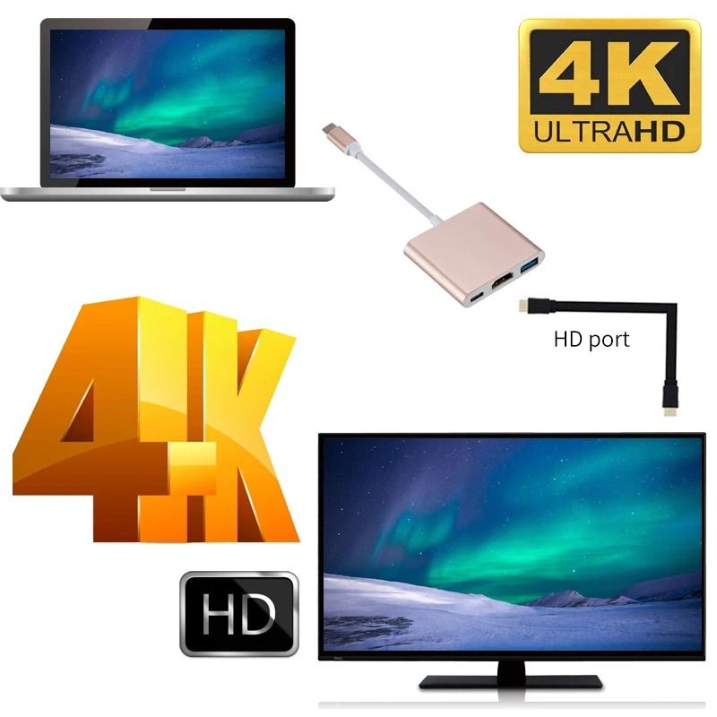 USB C to HDMI USB3.0 Hub 3 in 1 Adapter