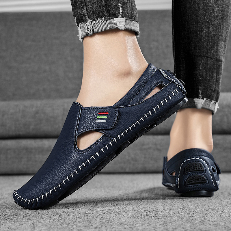 Mens Hollowed Out Leather Loafers, Summer Casual Shoes, Hand Sewn Driving Shoes, Luxo Facon Style Footwear