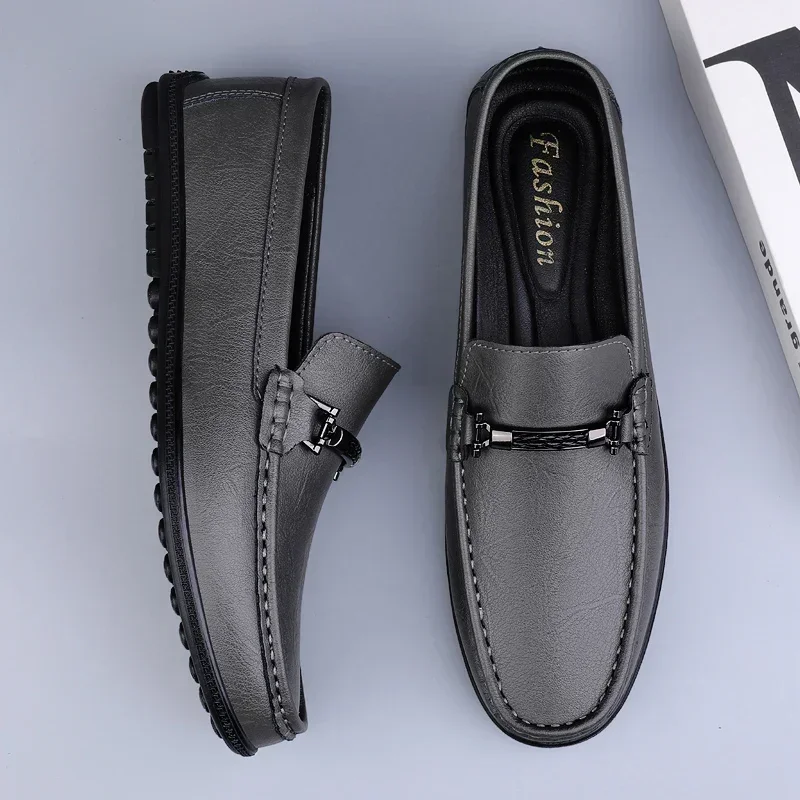 New Casual Men Slip-On Shoes, Luxury Leather Blue Loafers, Handmade Business Driving Flats