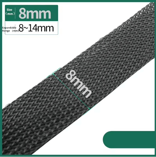 Black PET Braided Cable Sleeving Expandable Wire Protection Sleeve 4 to 25mm 1 yo 50m
