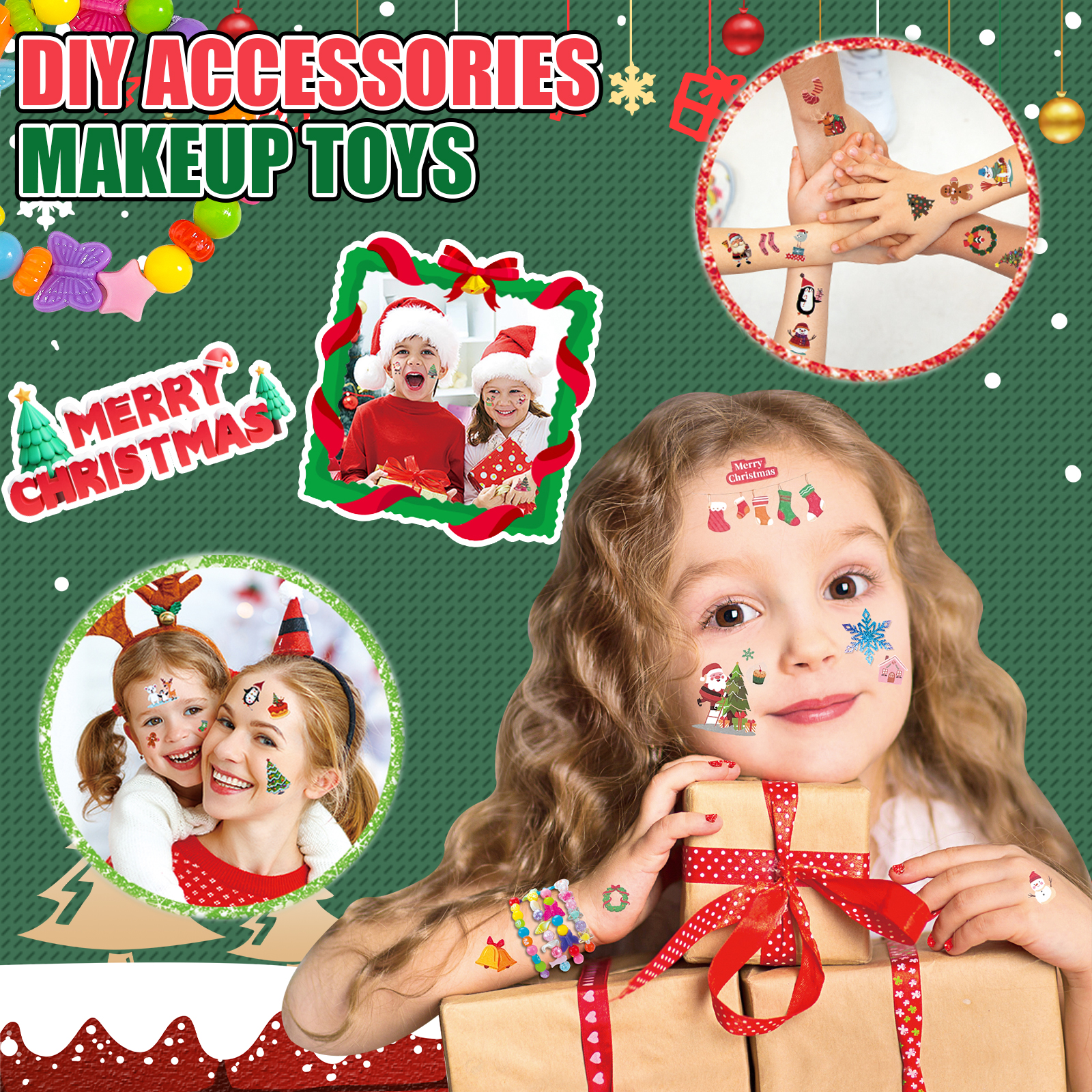Christmas DIY Makeup and Armor Set, Jewelry Beads, Necklaces, Hairpins, Cartoon Toys, Gifts for Children