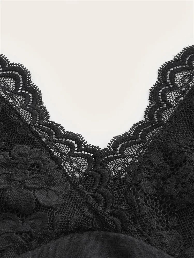 Lace V-Neck Halter Backless Crop Top – Ruched Y2K Grunge Goth Cami