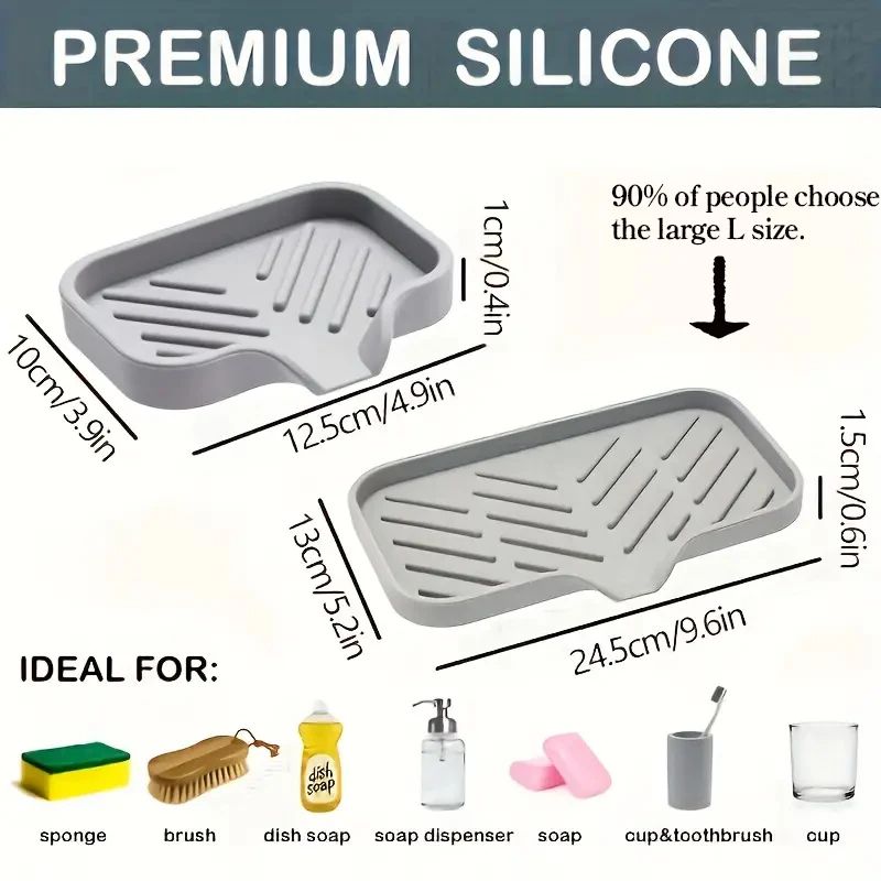 Silicone Faucet Mat Kitchen Sink Splash Guard Drying Tray with Soap and Sponge Holder