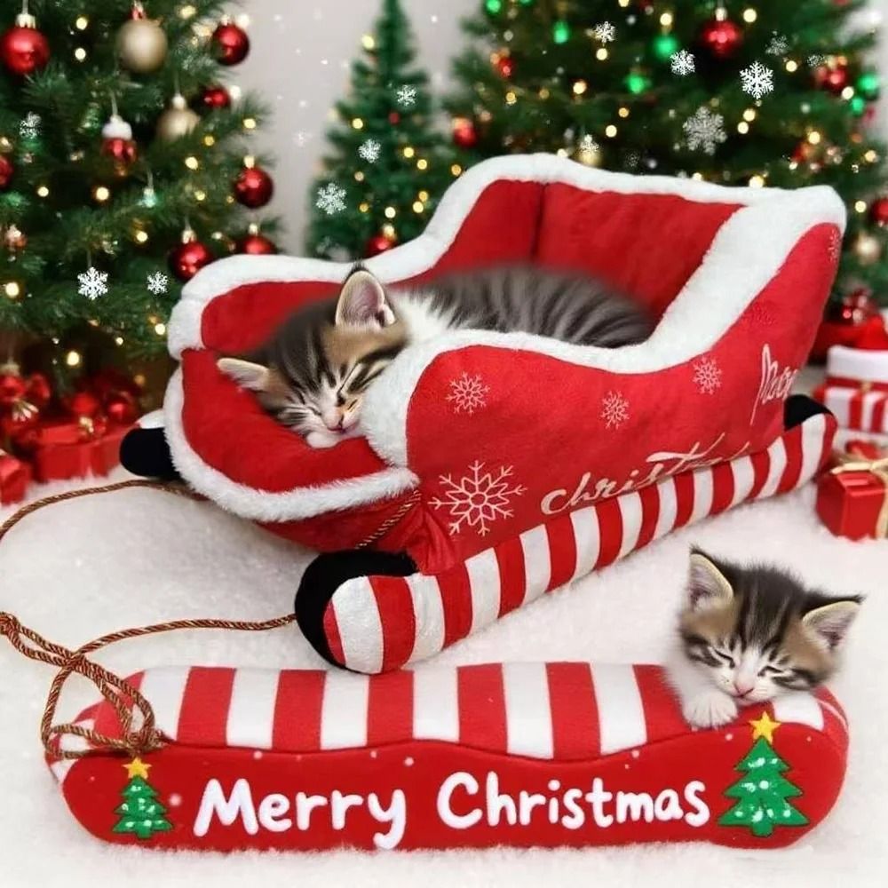 Christmas Sleigh Festive Plush Pet Bed