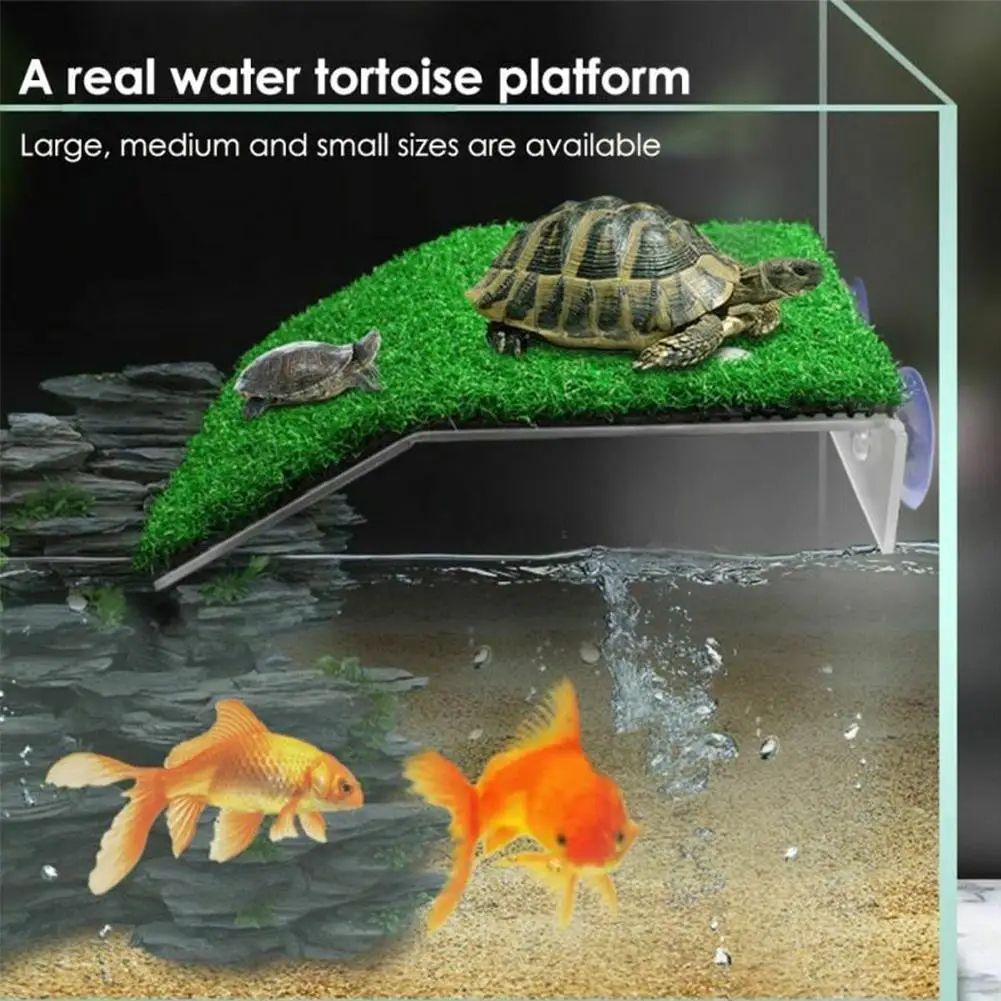 Premium Turtle Basking Platform with Simulated Grass Ramp – Anti-Slip Tortoise Terrace Dock for Aquatic & Semi-Aquatic