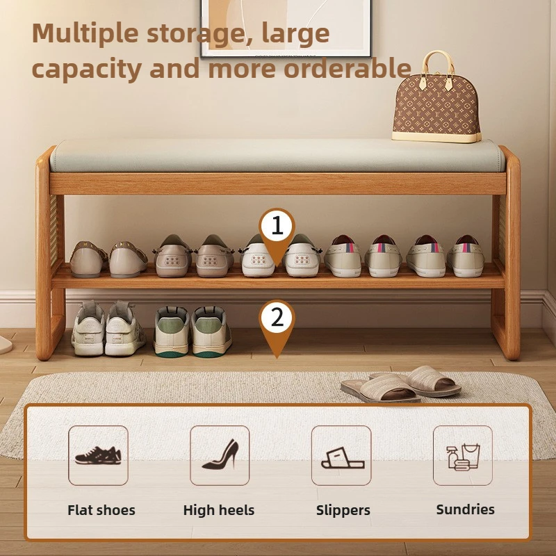 Changing Stool, Multi-Layer Storage, Solid Wood, Entrance Door Bench, Can Sit on Shoe Stool for Home