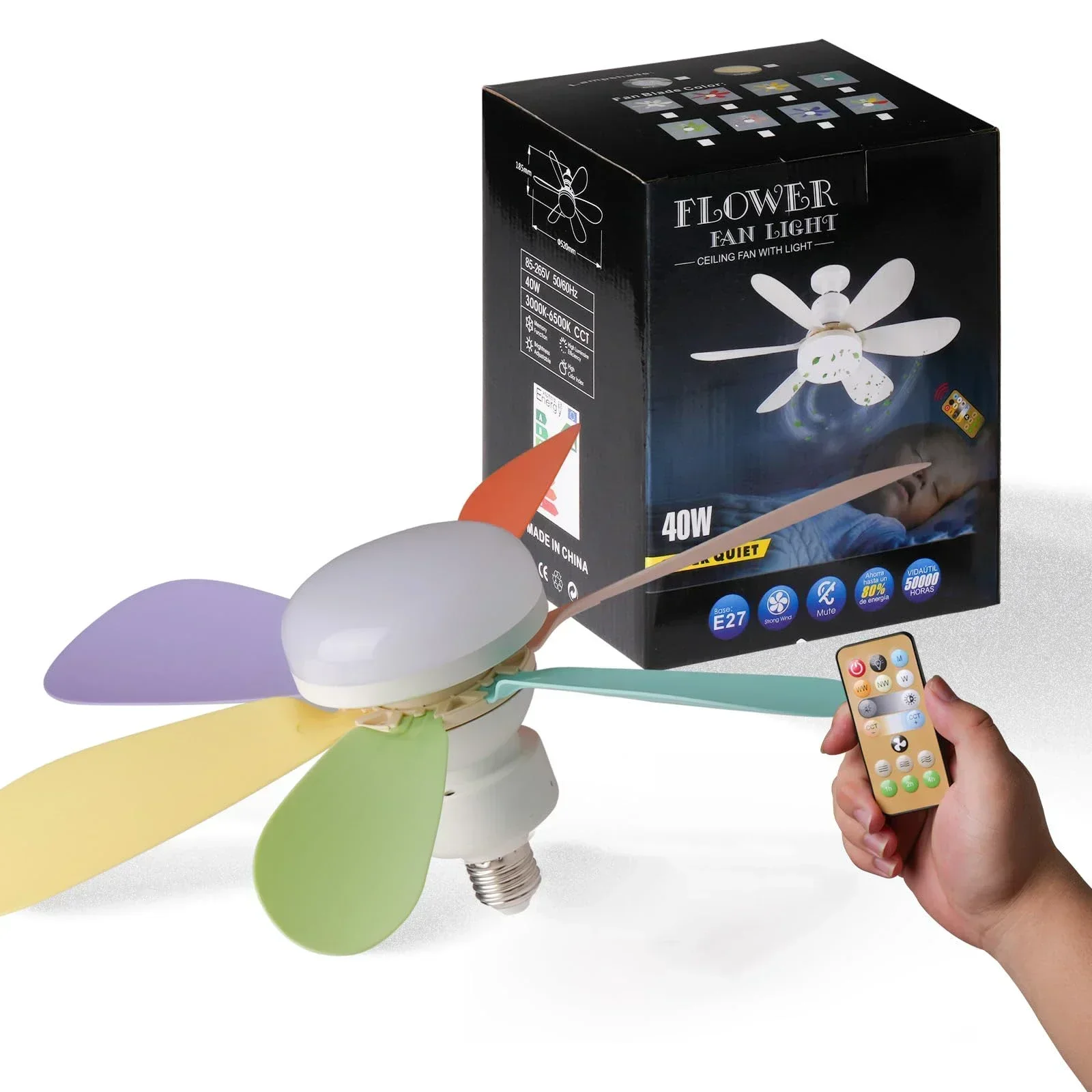 Ceiling Fan Light with Remote, LED Dimming Function, Suitable for Living Room, Study, Home Use