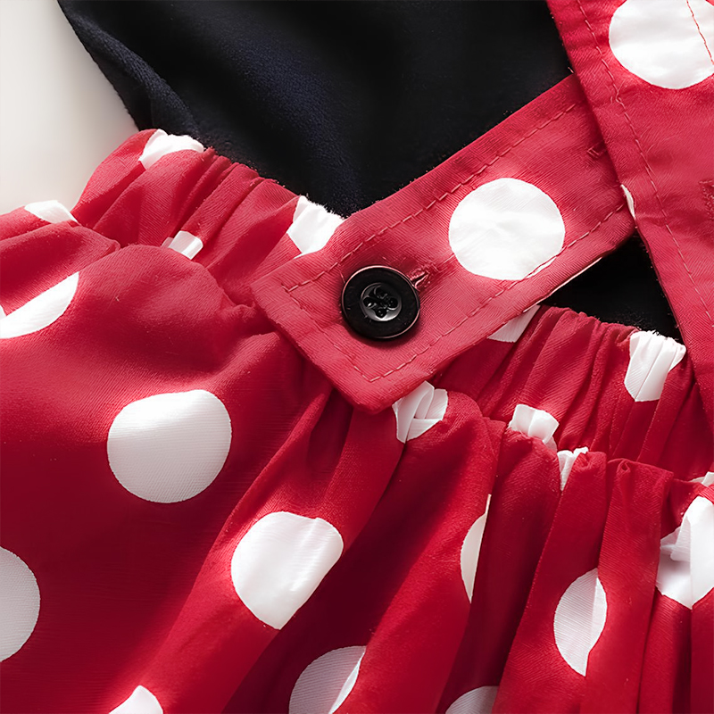 Minnie Mouse Girl Set, Summer Birthday Costume, Baby Clothing Set with Polka Dot Suspender Skirt and Bow Headband Skirt