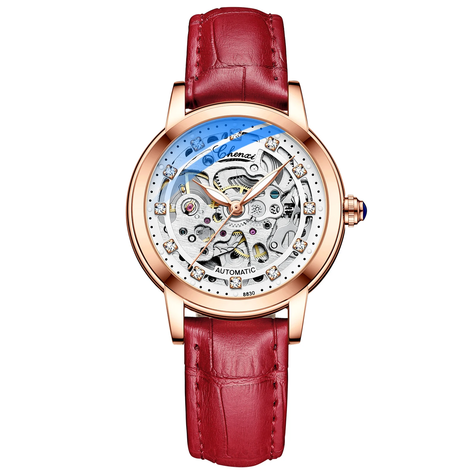 Luxury Women Automatic Mechanical Watch, Waterproof Stainless Steel, Ladies Skeleton Wrist Watch