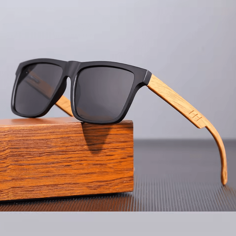 Square Wood Grain Sunglasses UV400 Protection Unisex Casual Outdoor Eyewear