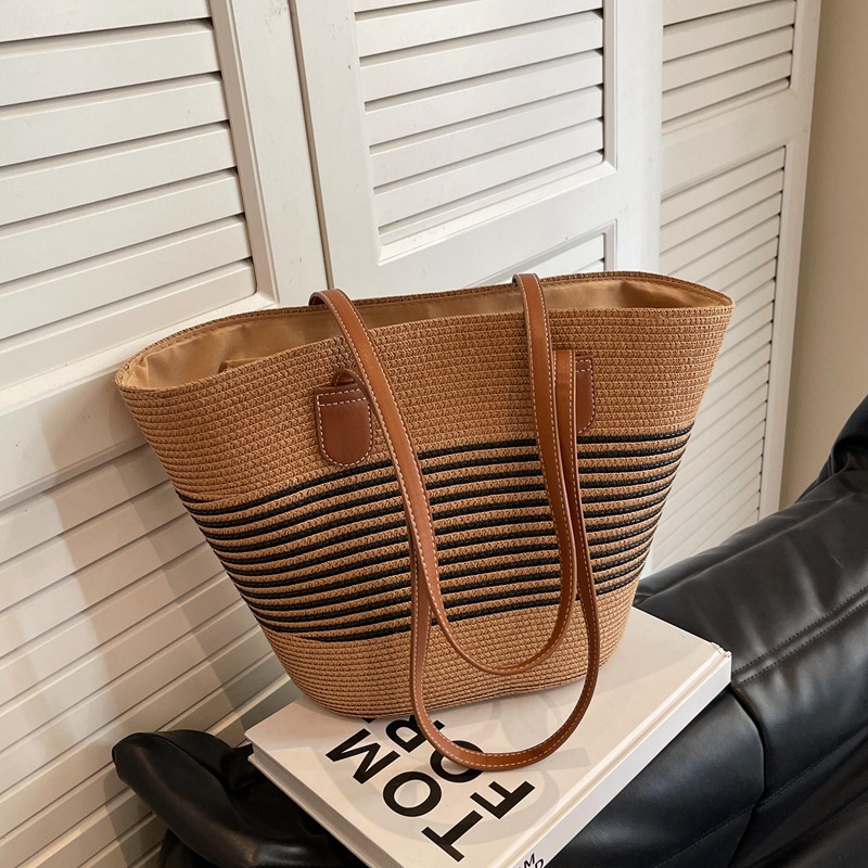 Large Capacity Straw Beach Bag Women Summer Travel Shoulder Tote