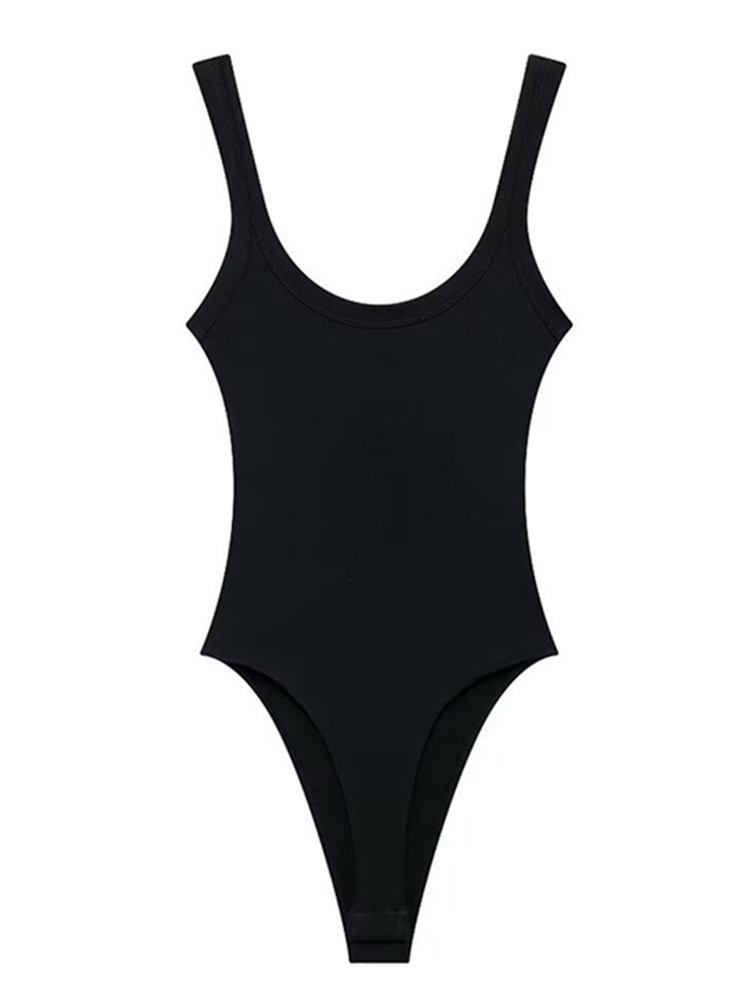 Women's Sexy Ribbed Bodysuit, Comfortable Stretchy O Neck Tank Top with Snap Button, Fashion Female Playsuit