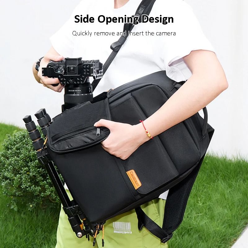 Cwatcun Compact Camera Backpack for Travel Photography with Laptop and Tripod Storage