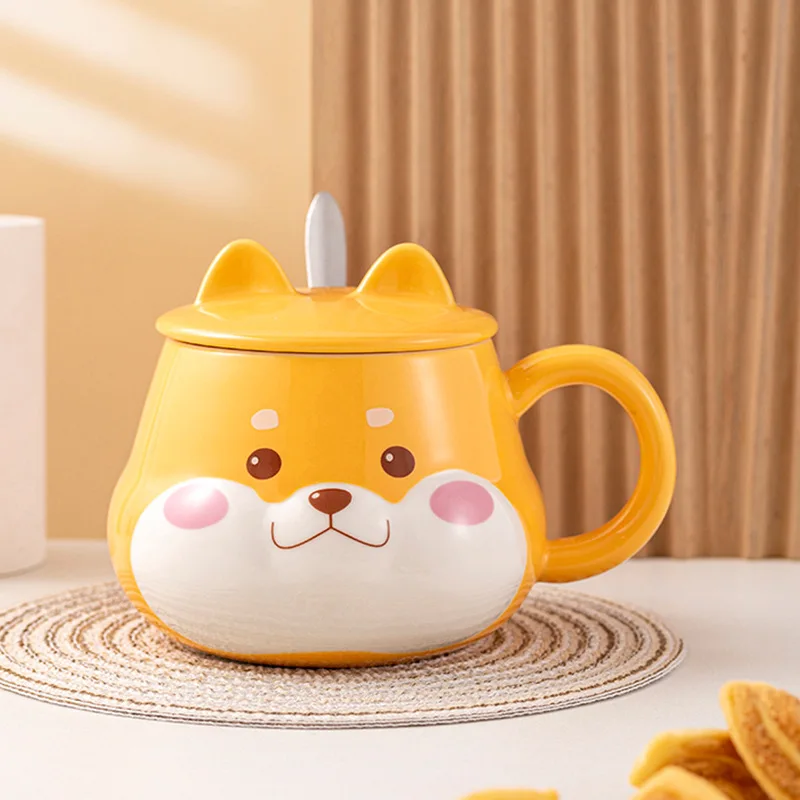 Creative Ceramic Mug with Lid, Cute Household Breakfast Mugs, Office Coffee Cup, Couple Water Cups Drink ware