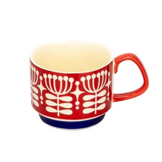 Japanese Flower Retro Ceramic Mug Set 300ml Stylish Drinkware