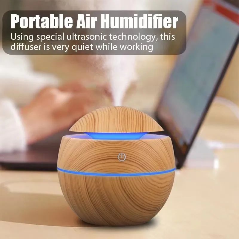 Wood Grain USB Ultrasonic Cool Mist Humidifier & Essential Oil Aroma Diffuser