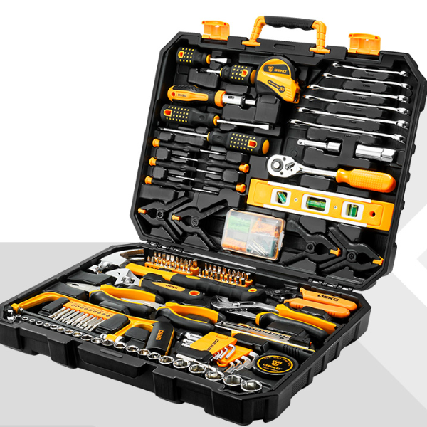 Tool Combination Package, Socket Wrench Hand Tool Set with Plastic Toolbox, Essential Auto Repair Kit