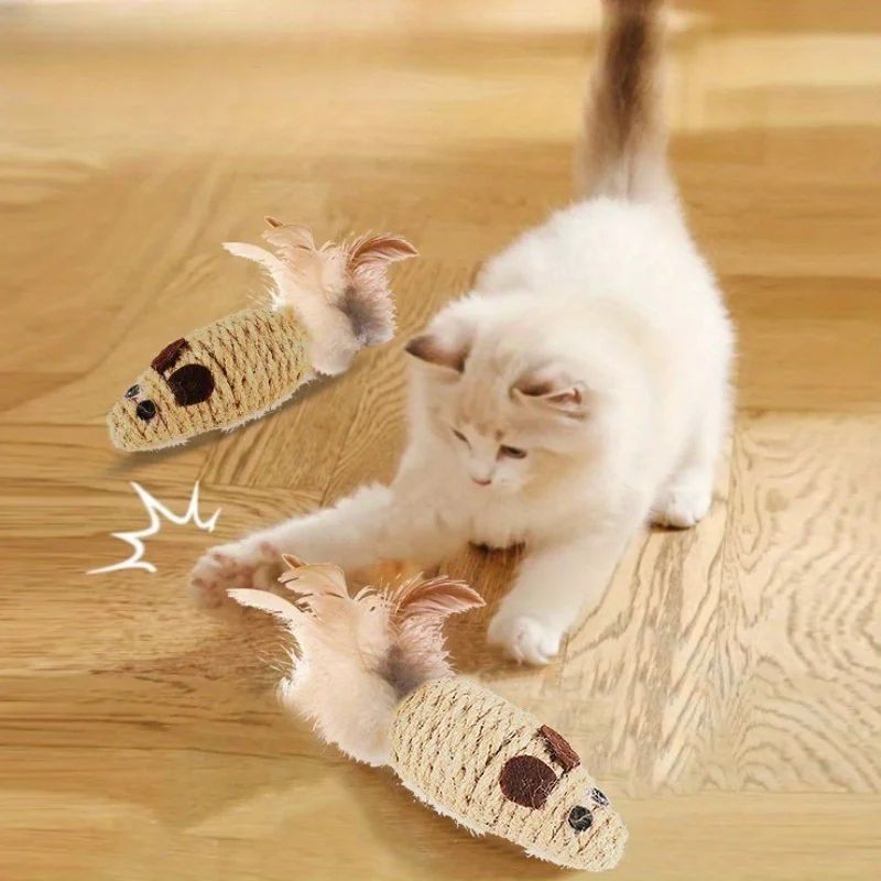Sisal Plush Mouse Cat Toy Set – Interactive Bite-Resistant Self-Play Mice (4pcs)