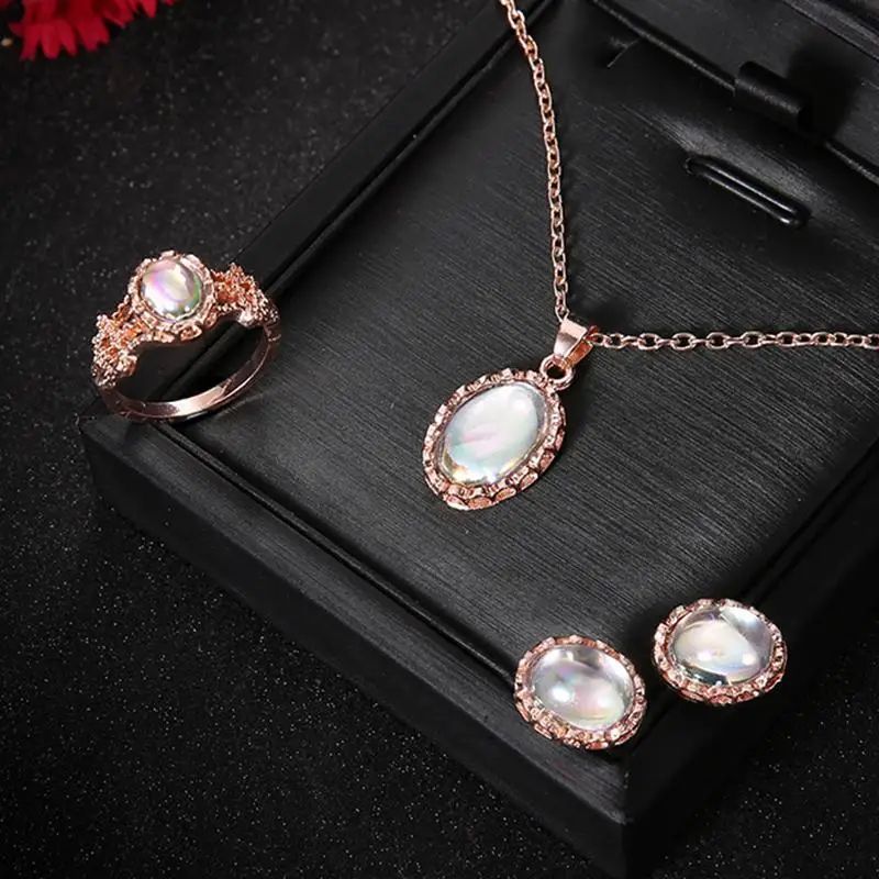 Natural Opal Jewelry Set 3-Piece Matching Pendant Necklace, Earrings & Ring – Elegant Gemstone Gift Set for Women