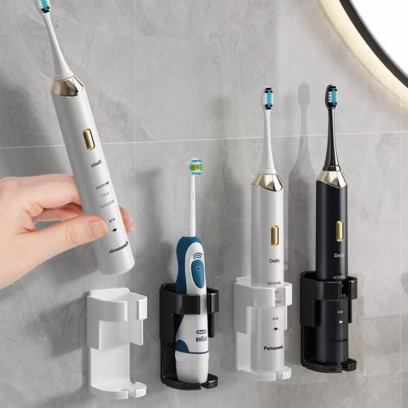 Wall Mounted Toothbrush Holder No-Drill Electric Toothbrush Organizer Space Saving Bathroom Storage Rack