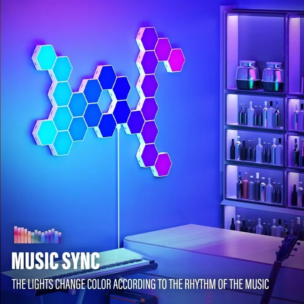 Music Rhythm Wall Lamp, Color-changing Ambient Night Light, DYI Shape, APP Control for Bedroom, Game Room