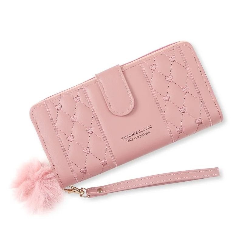 Womens Long PU Leather Wallet with Zipper and Wristlet