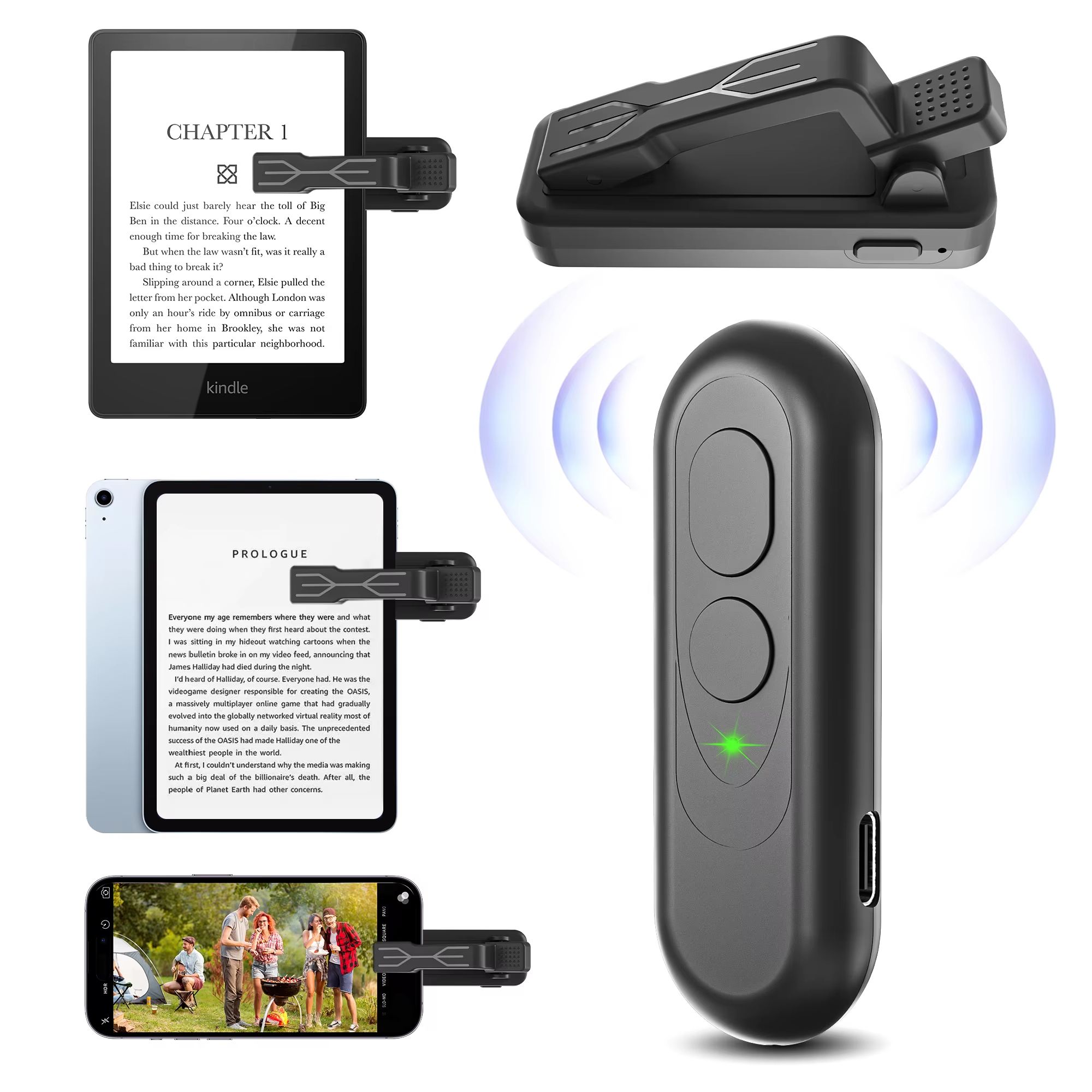 RF Remote Control Page Turner and Camera Shutter for iPhone iPad Android Kindle Kobo EReaders