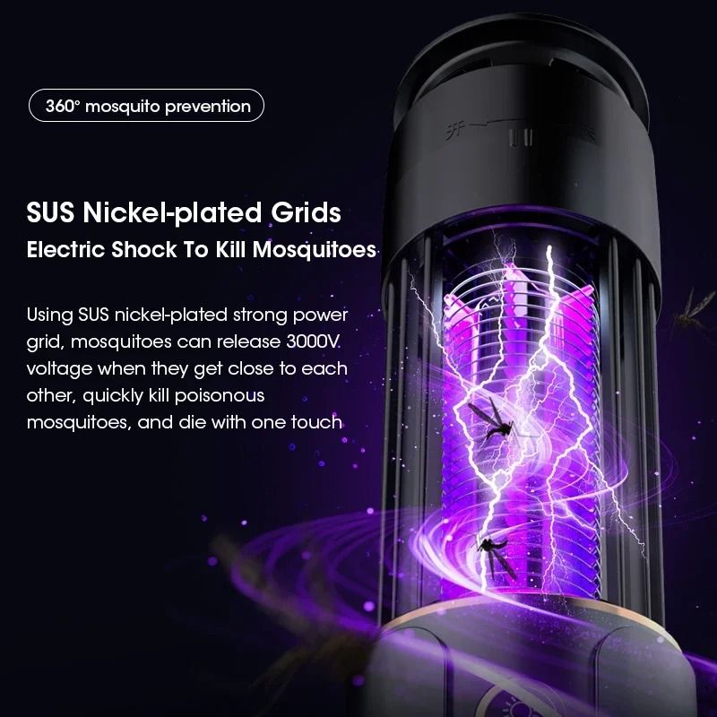 Mosquito Killer Lamp Camping Lantern with USB Rechargeable Insect Trap and Electric Swatter Function