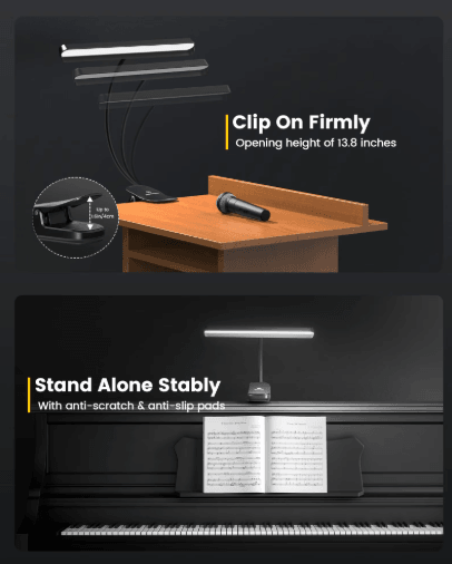 Glocusent Foldable Music Stand Light Long Lasting Clip On LED Lamp with Adjustable Brightness