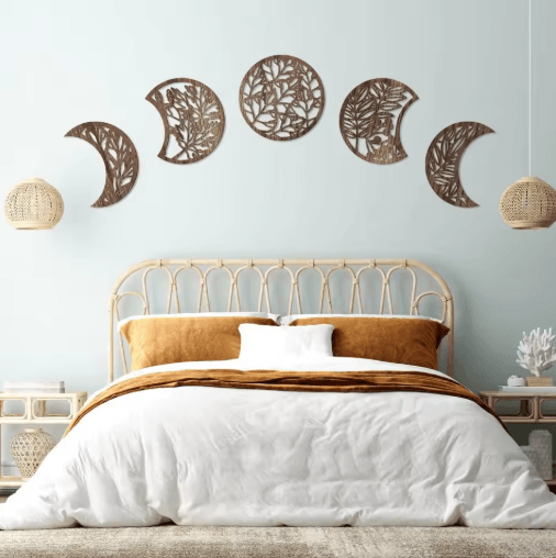 LunaCraft Wooden Moon Phase Wall Art Nordic Celestial Hanging Decor for Living Room & Bedroom