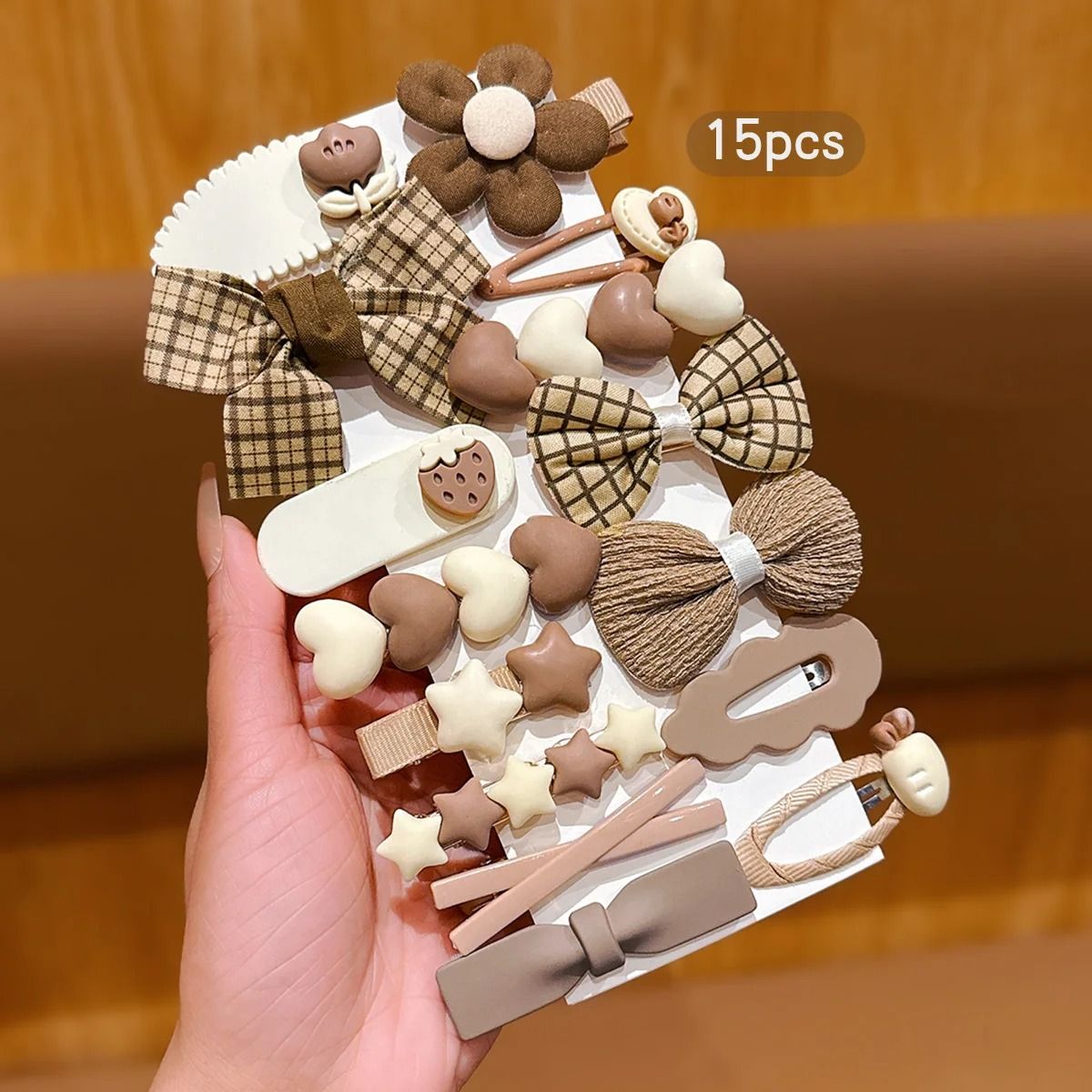 Coffee Series Bow Hair Clips – High-Performance Neutral Daily Accessories for All Hair Types (15pcs)