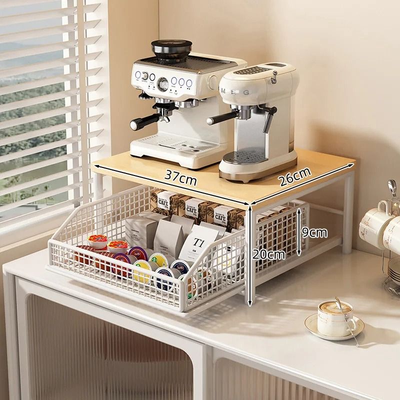 Modern Microwave Oven Rack Countertop Storage Shelf Wood Metal