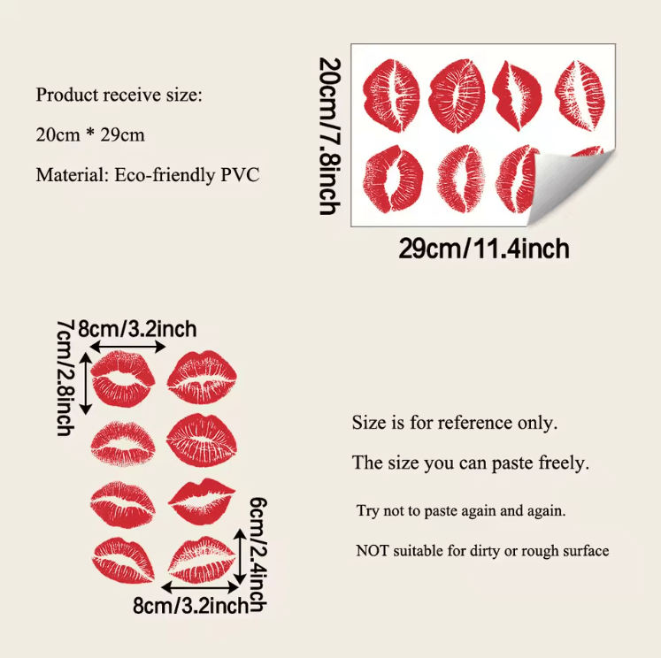 Red Lip Print Wall Sticker – Bold Self-Adhesive Wall Decal for Bedroom & Living Room Decor