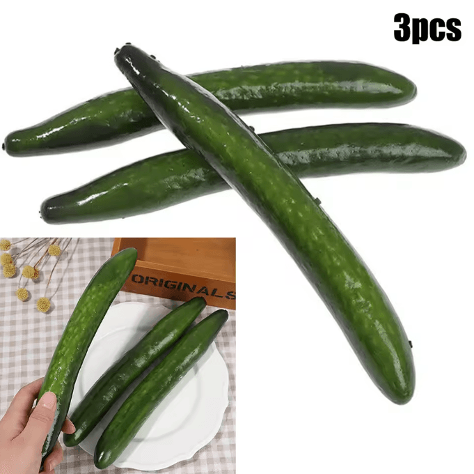 3-Piece Realistic Artificial Cucumber Set – Lifelike Vegetable Props for Kitchen & Home Decor