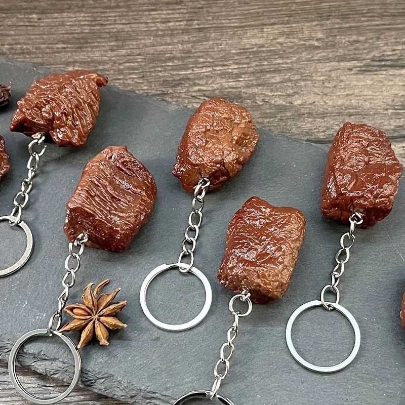 Simulation Beef Cube Keychain