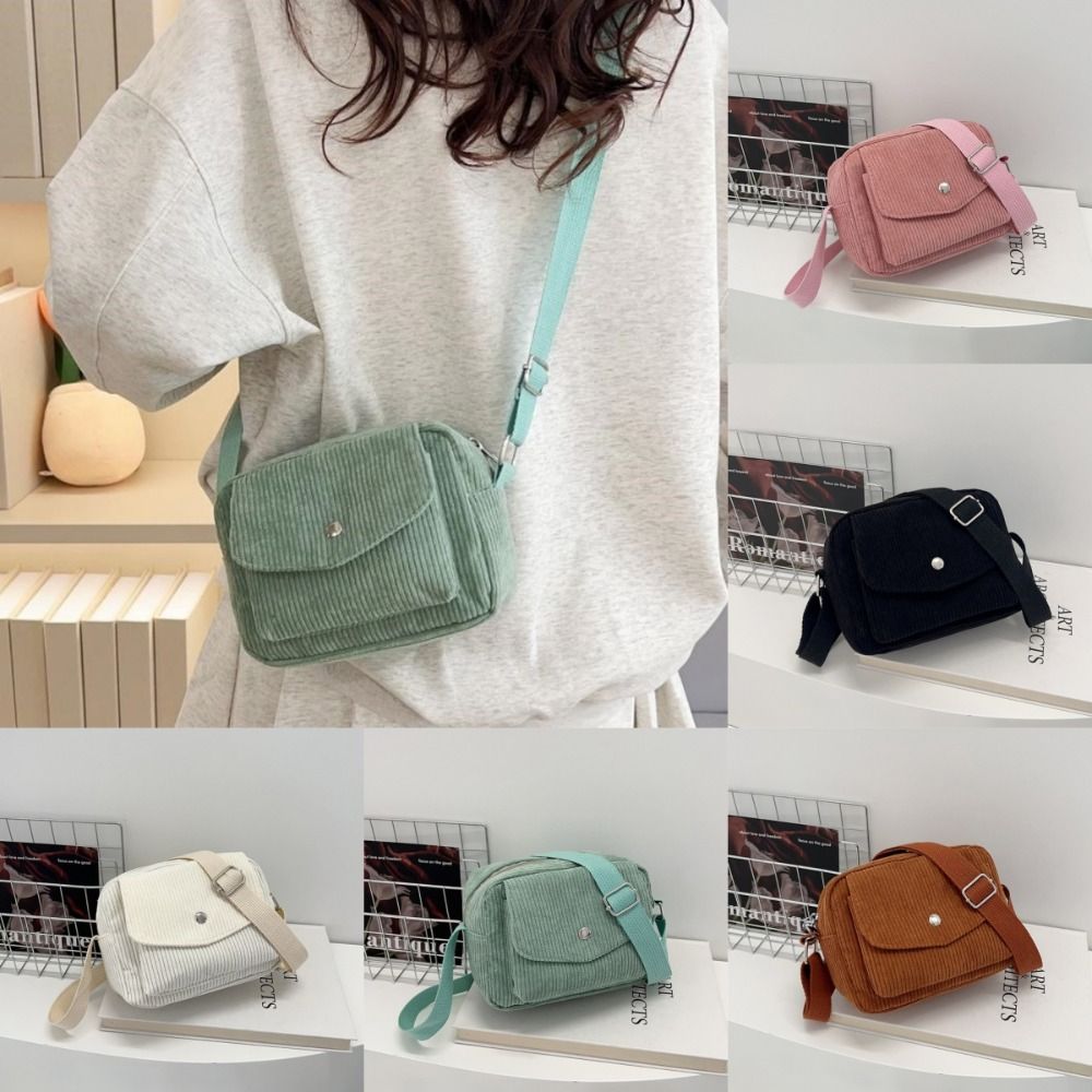 Corduroy Striped Crossbody Bag, Solid Colour Shoulder Bags, Adjustable Strap for Casual Wear