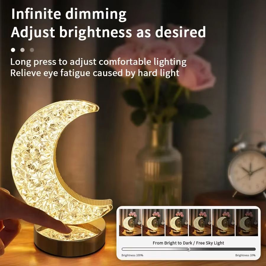 Ramadan Starry Moon LED Night Light Plug Powered Touch Dimmable Bedside Lamp