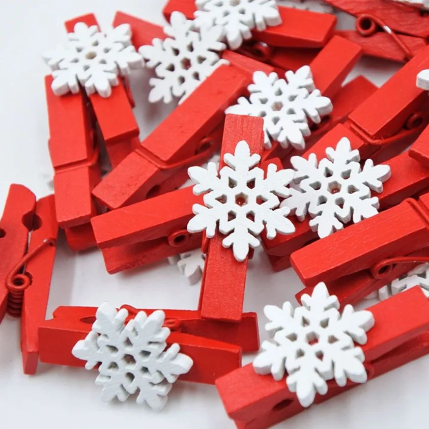 Mixed Style Christmas Wooden Photo Clips – Festive Clothespin Pegs with Elk, Snowflake & Tree Designs for Holiday Decor
