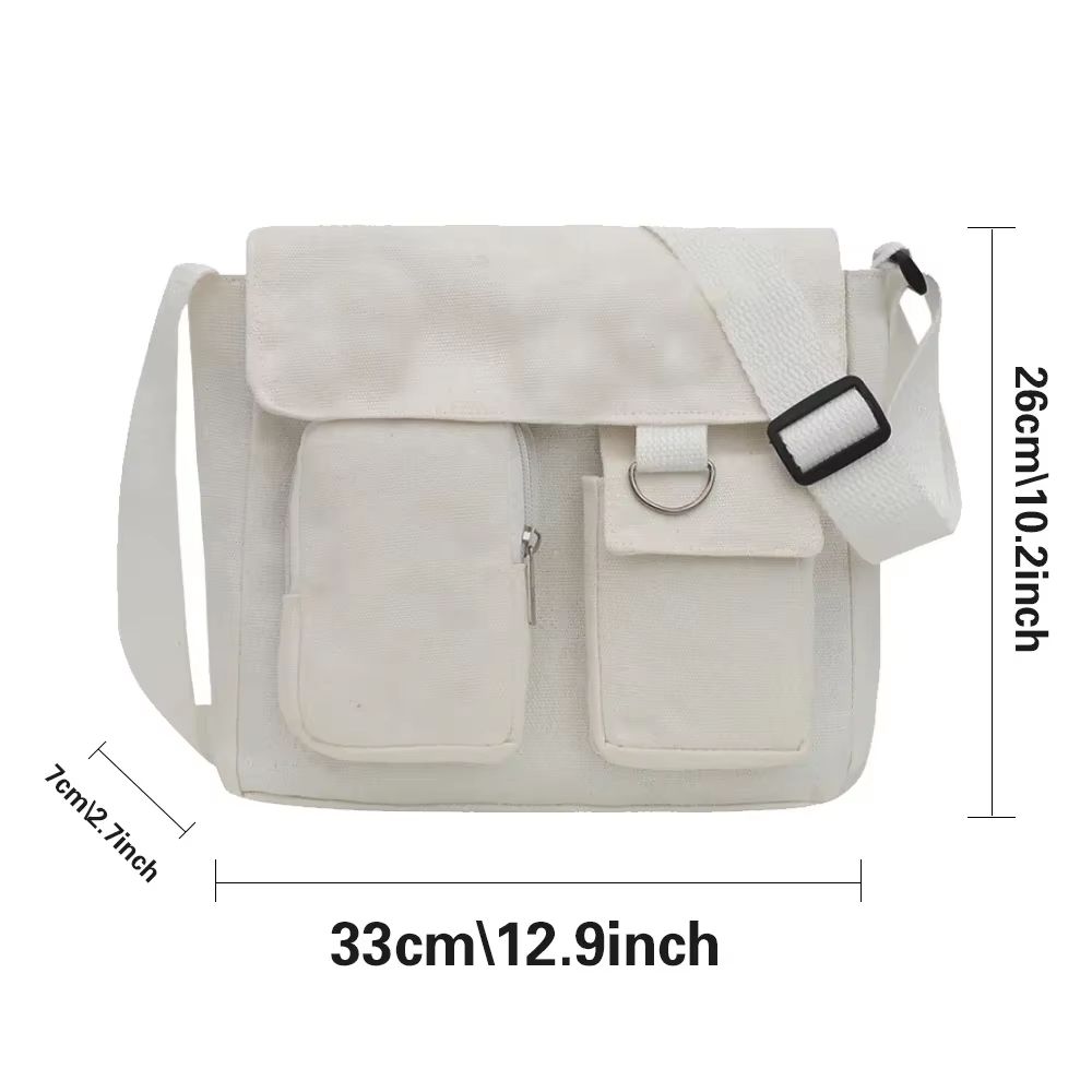 Large Capacity Canvas Crossbody Bag for Women Solid Color Shoulder Bag