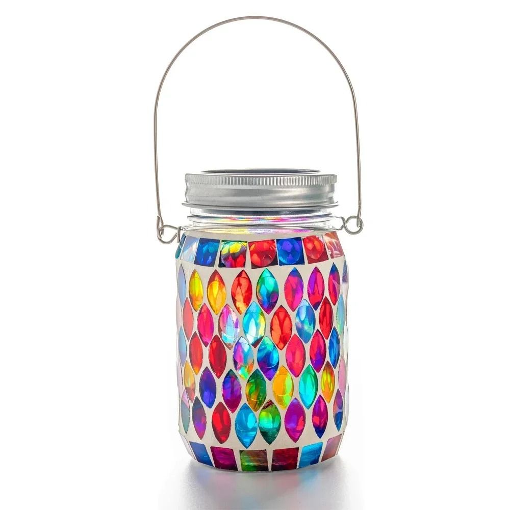 Artisanal Solar Mosaic Glass Hanging Lantern