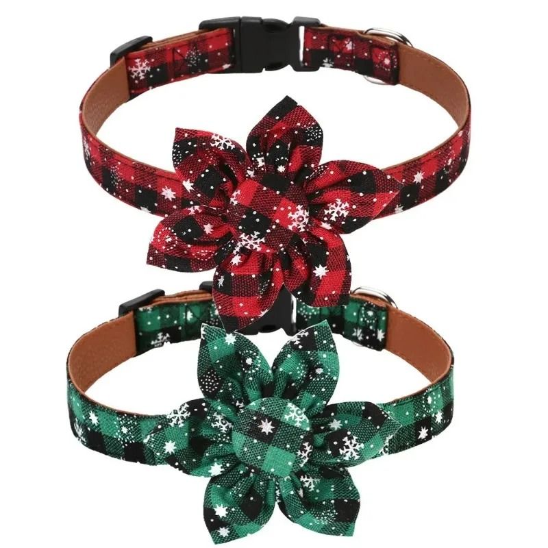 Christmas Dog Collar with Classic Plaid Bow Tie