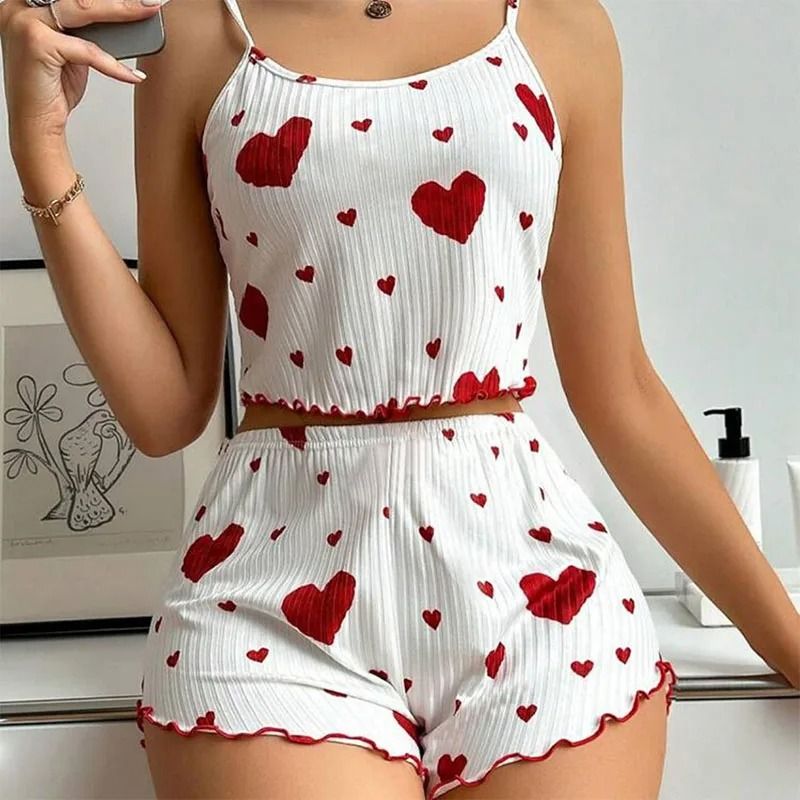 2-Piece Women's Love Print Sleepwear Set – Industrial-Grade Comfort & Breathability