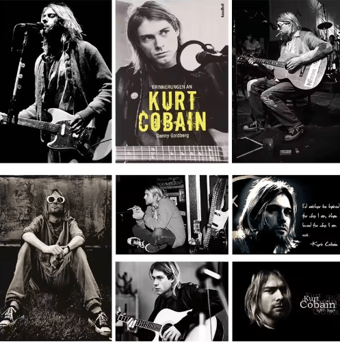 Kurt Cobain Black & White Poster Retro Rock Music Wall Art Canvas Print