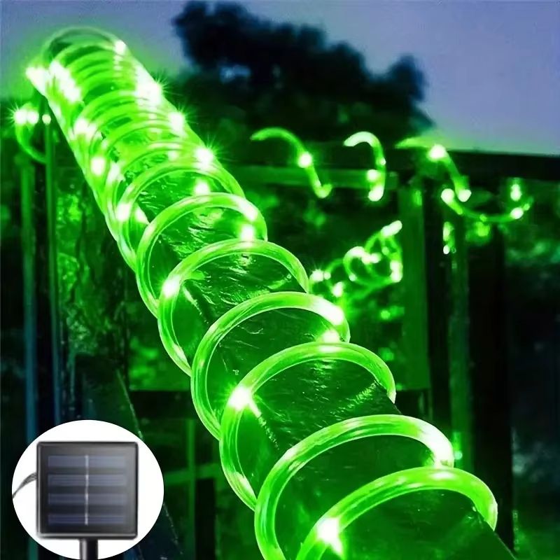 Solar Rope LED String Lights with 8 Lighting Modes for Outdoor Path and Deck Decor