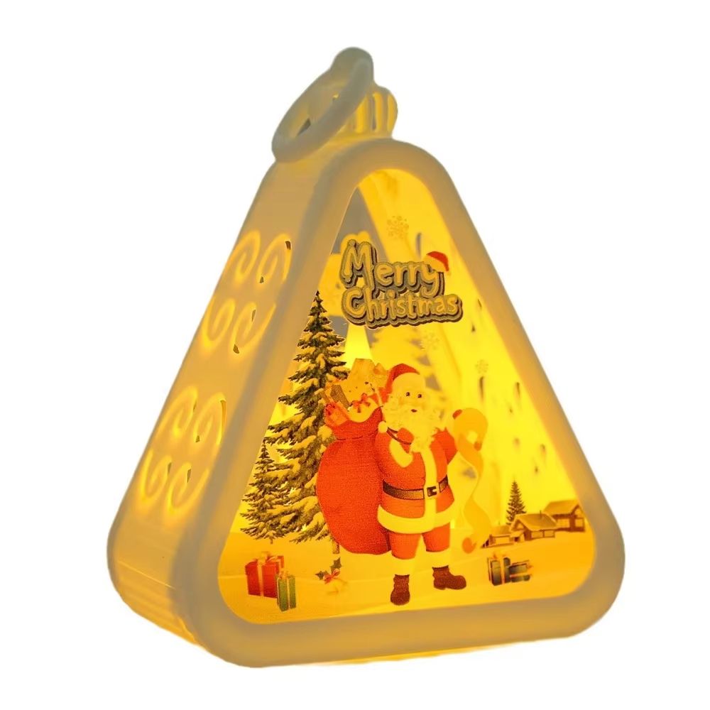 FestiveGlow LED Triangle Lantern – Santa & Snowman Christmas Table Lamp