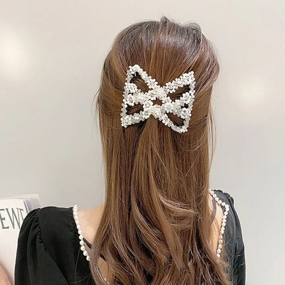Elegant Pearl Elastic Magic Hair Comb and Butterfly Fancy Clip