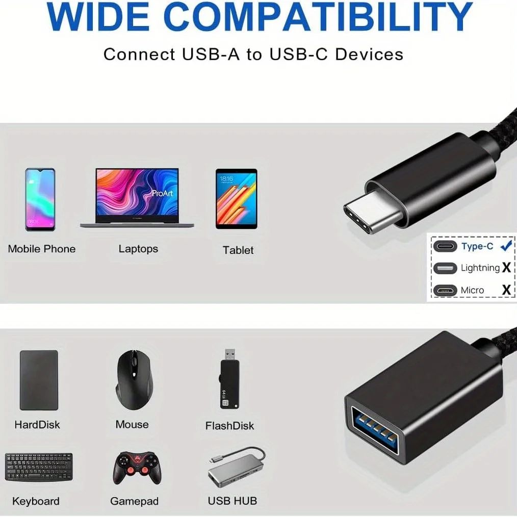 USB to USB-C OTG Adapter Cable – Type C Converter Connector for Xiaomi, Samsung S20, Huawei & MacBook Pro Data Sync