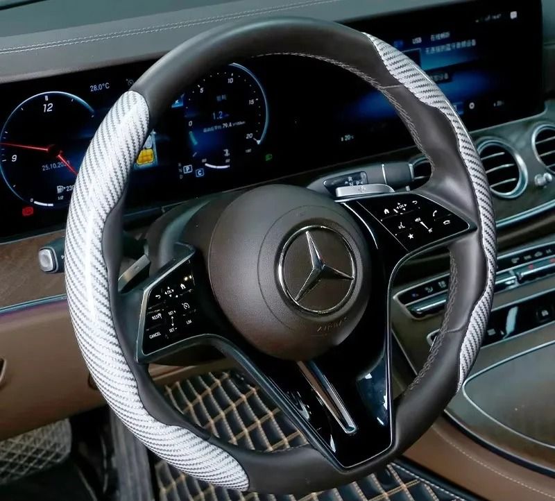 Microfiber Leather Steering Wheel Cover with Carbon Fiber Look